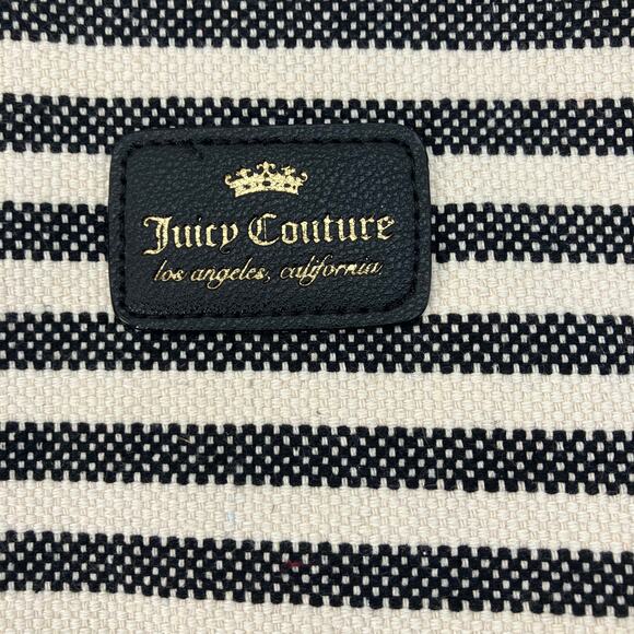 Juicy Couture Striped Canvas Clutch Shoulder Bag Black White Gold Zip 10x7” Logo - Picture 6 of 11
